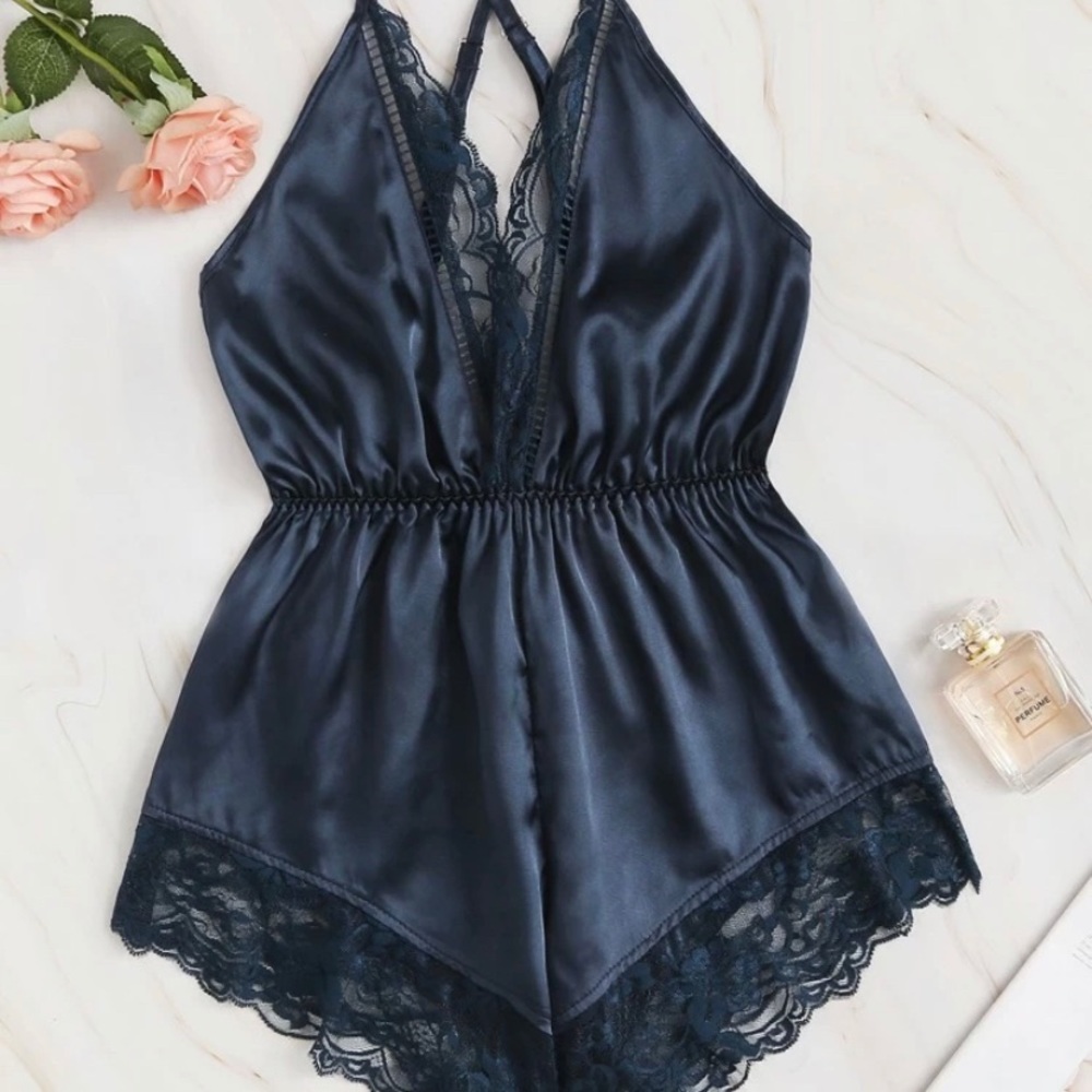 Lace Satin Romper Bodysuit